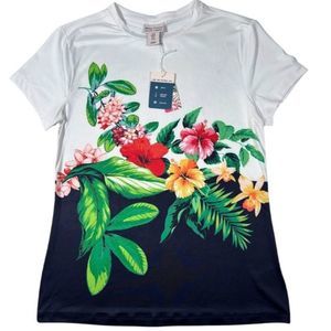 NWT Tommy Bahama Top Shirt  White Tropical Floral Activewear UPF 50 Sizes XS S